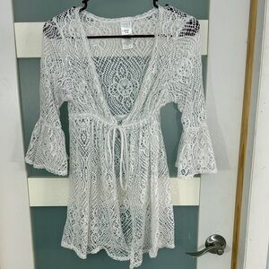 Time and Tru White Crochet Swim Sarong Cover-Up